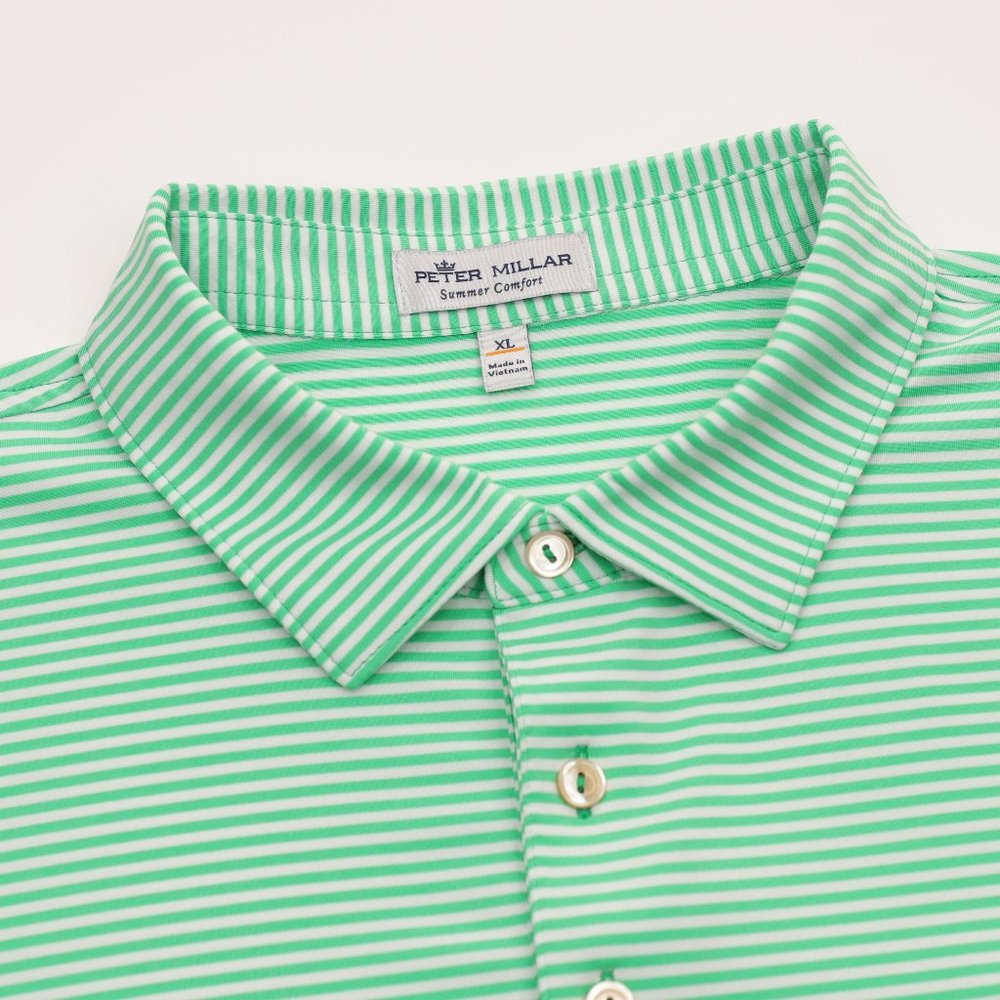 Peter Millar Summer Comfort Hales Performance Polo Shirt - Green/White Stripes